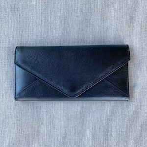 Designer Inspired Genuine Leather Slim Wallet Clutch Black